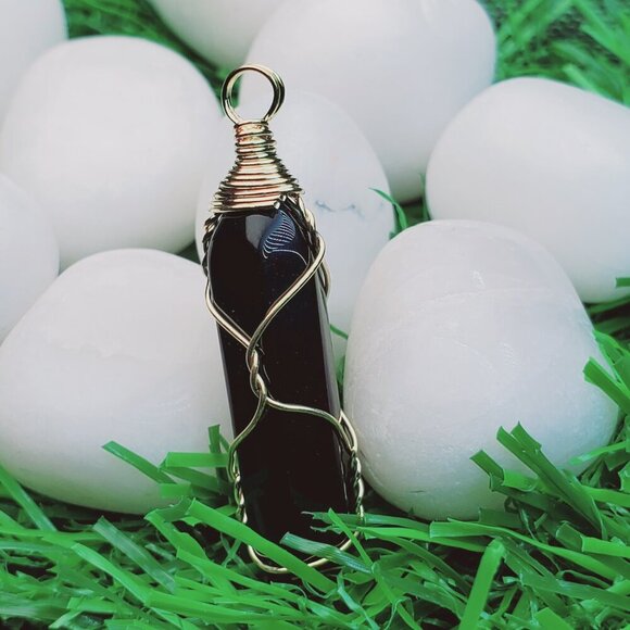 "Hexagonal Obsidian Quartz Healing Crystal Pendant, BS41078 - Picture 1 of 12
